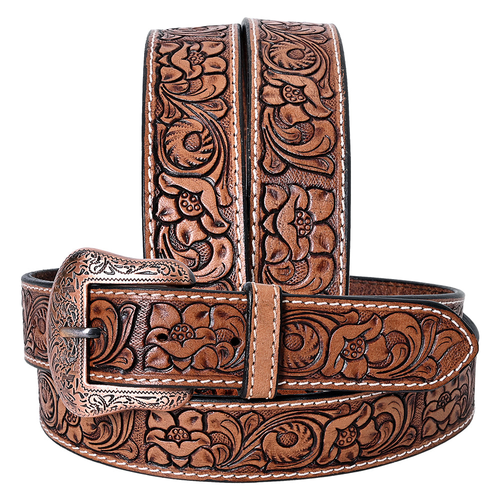 COMFYTACK Western Genuine Leather Belt for Men Women Cowboy Cowgirl Handmade Unisex Full Grain Heavy Duty Floral Tooled