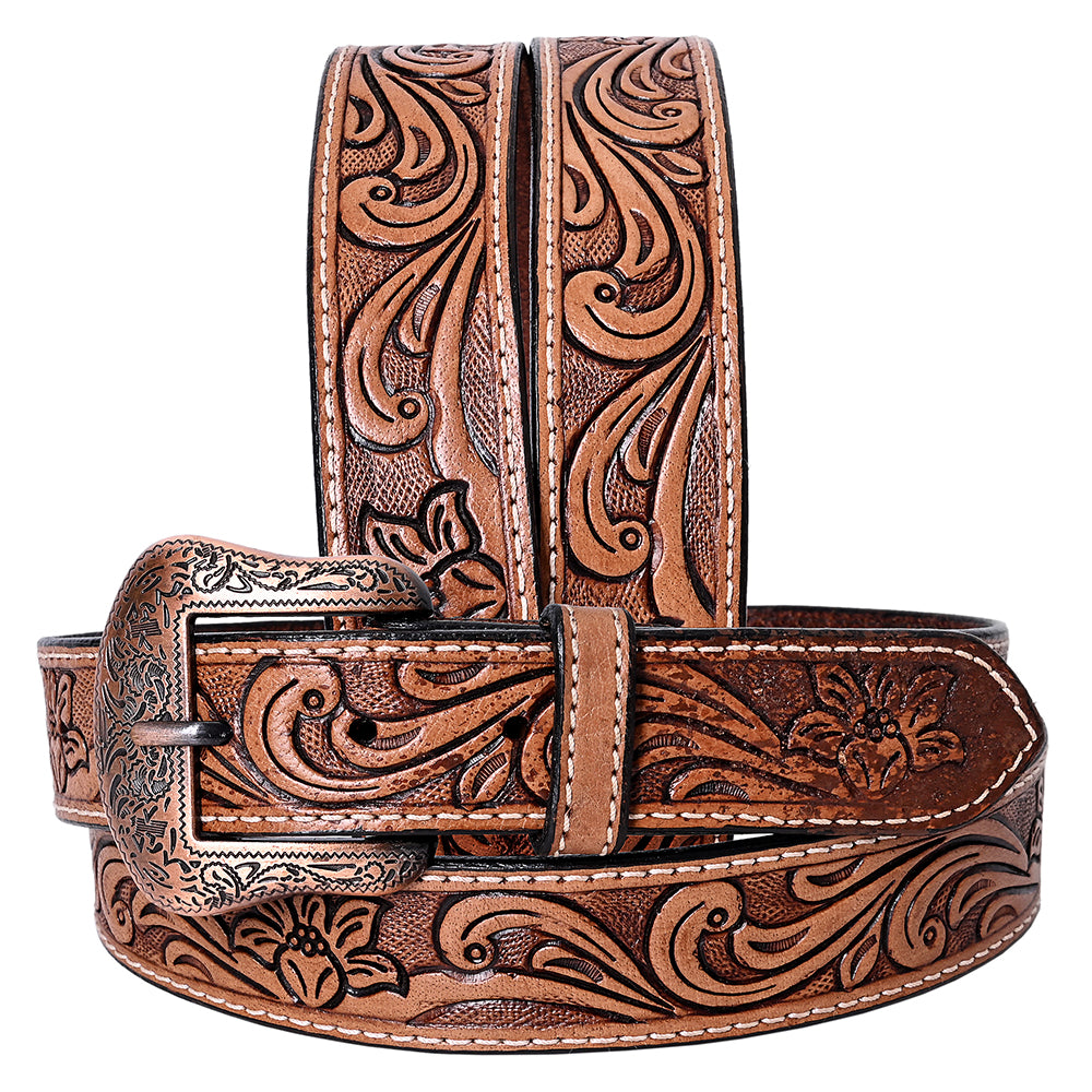 COMFYTACK Western Genuine Leather Belt for Men Women Cowboy Cowgirl Handmade Unisex Full Grain Heavy Duty Floral Tooled