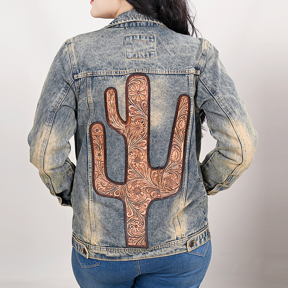 American Darling Genuine leather Hand tooled carved Women 100% cotton Denim jacket dress ladies girl | Shirt for