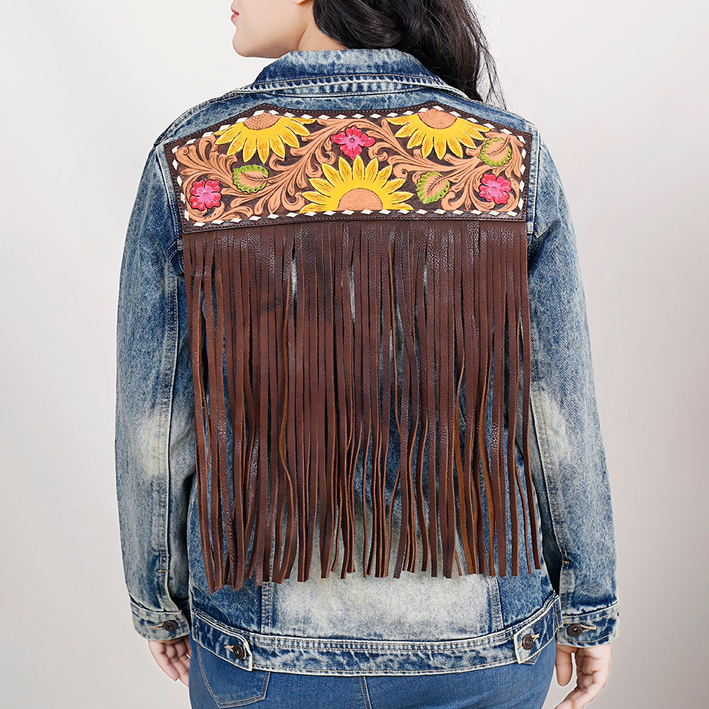 American Darling Genuine leather Hand tooled carved Women 100% cotton Denim jacket dress ladies girl | Shirt for