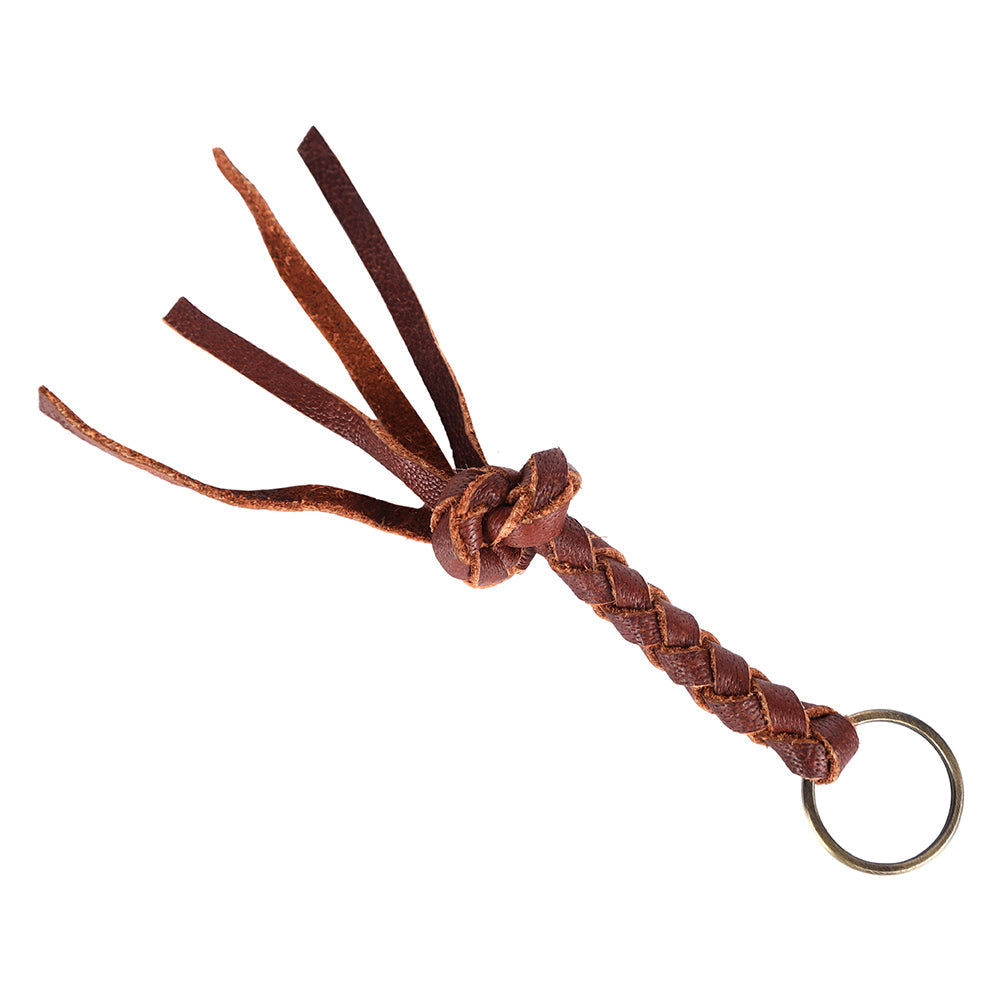Ohlay Genuine Leather Handmade Braided Key Ring Brown Chain
