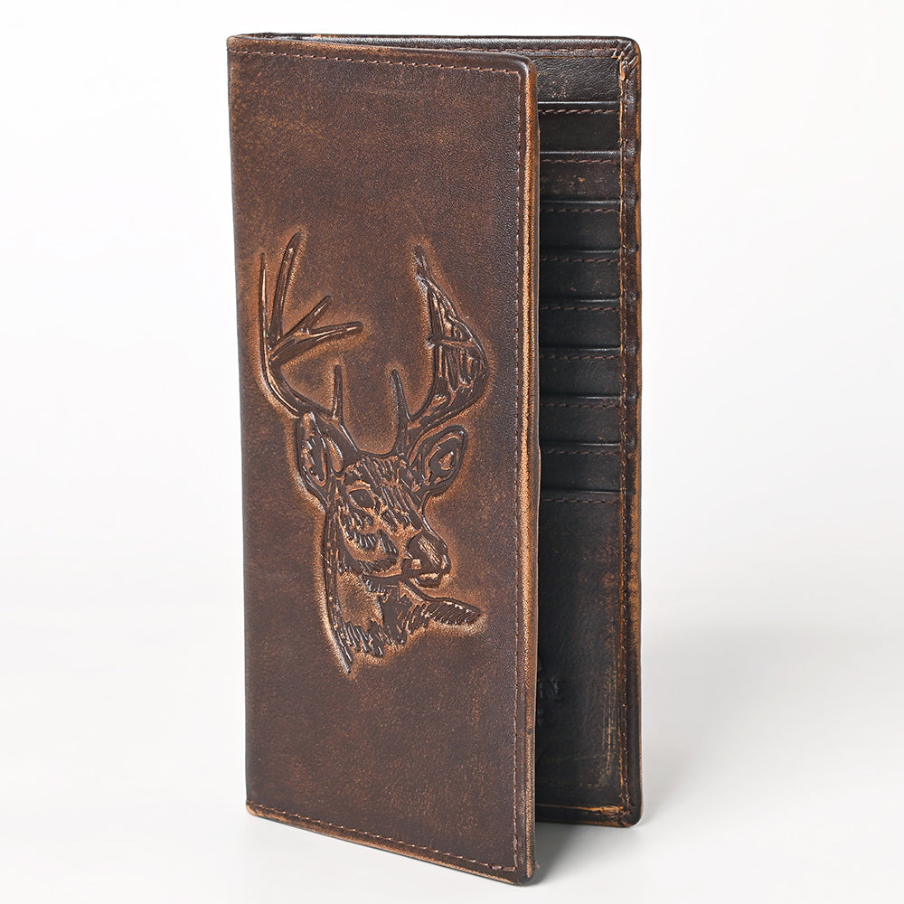 AMERICAN TANNER Genuine Leather Hand Burnished Long Bifold Wallet For Men Women H7 X W3.5 D0.5