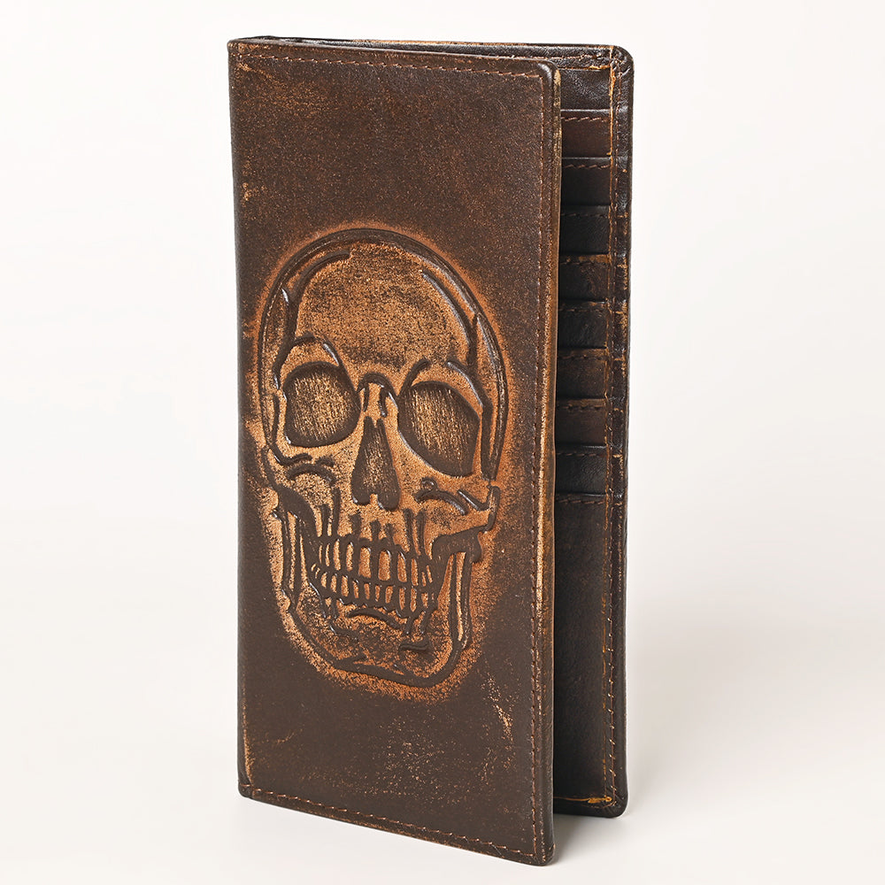 AMERICAN TANNER Genuine Leather Hand Burnished Long Bifold Wallet For Men Women H7 X W3.5 D0.5