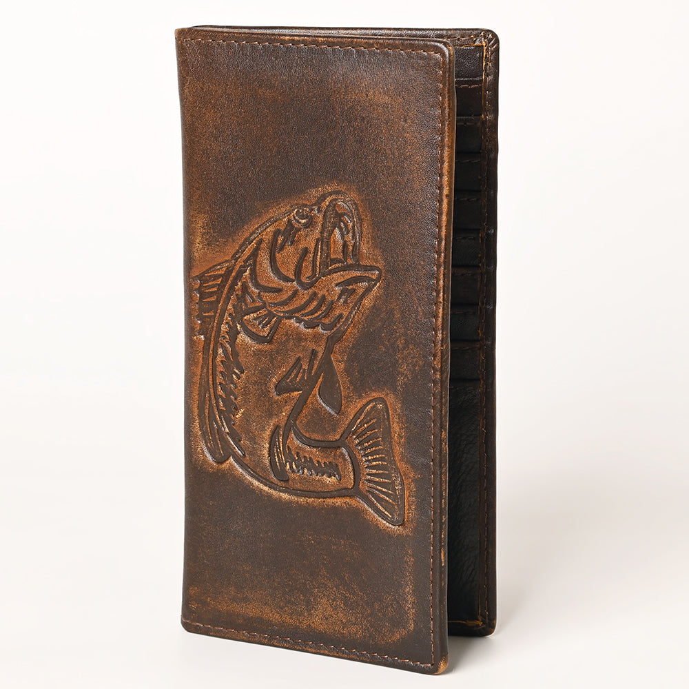 AMERICAN TANNER Genuine Leather Hand Burnished Long Bifold Wallet For Men Women H7 X W3.5 D0.5