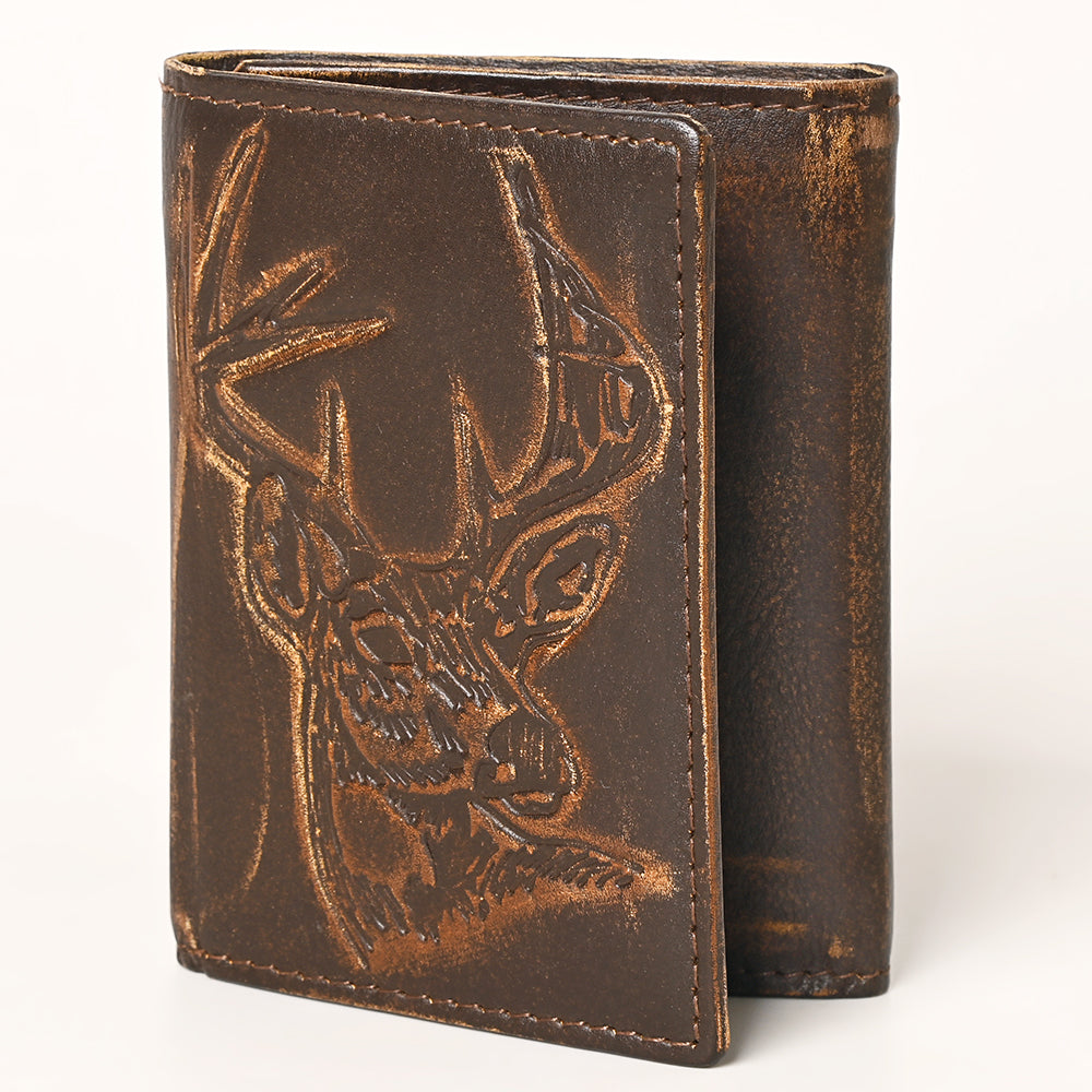 AMERICAN TANNER Genuine Leather Hand Burnished Trifold Wallet For Men Women H4.25 X W3 D0.5