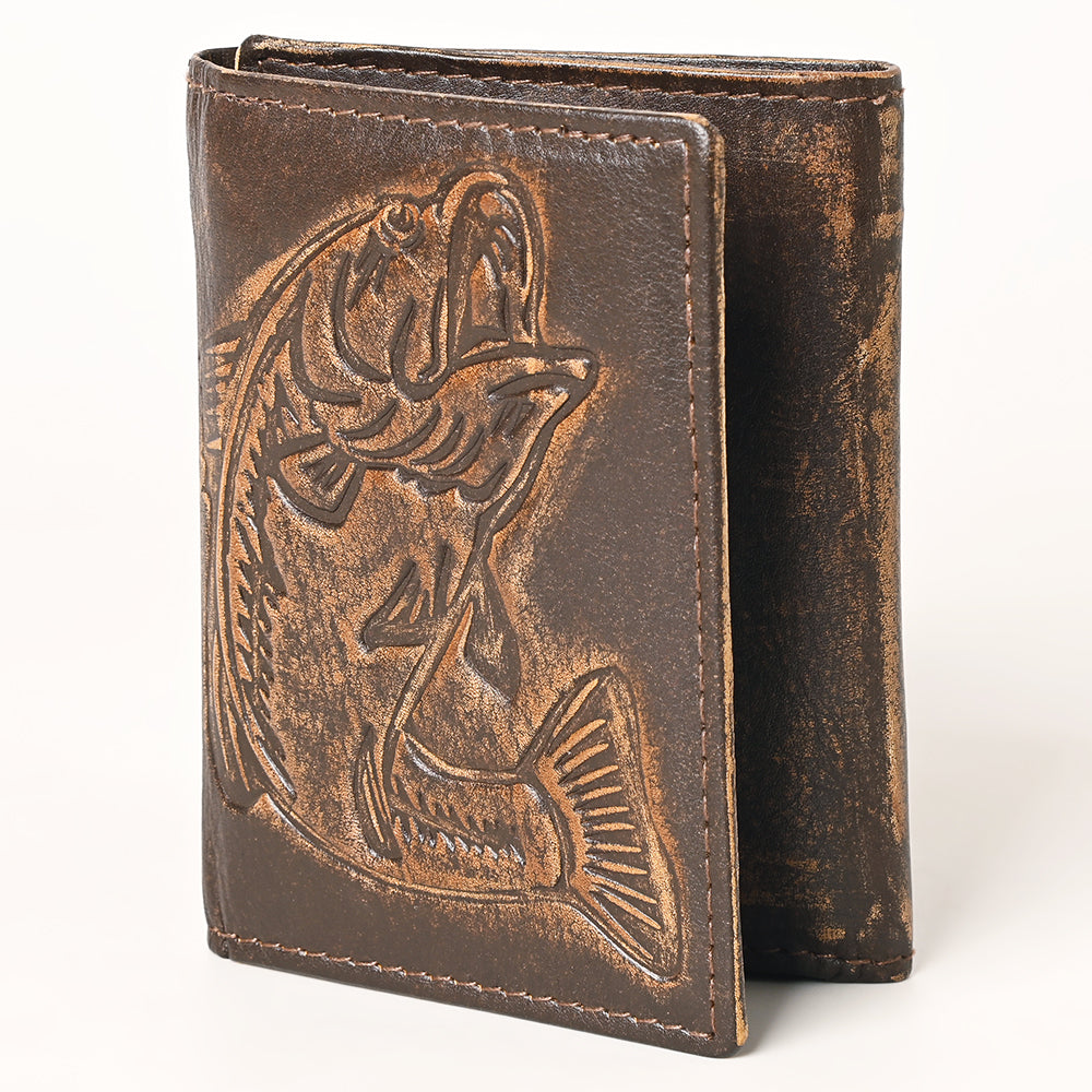 AMERICAN TANNER Genuine Leather Hand Burnished Trifold Wallet For Men Women H4.25 X W3 D0.5