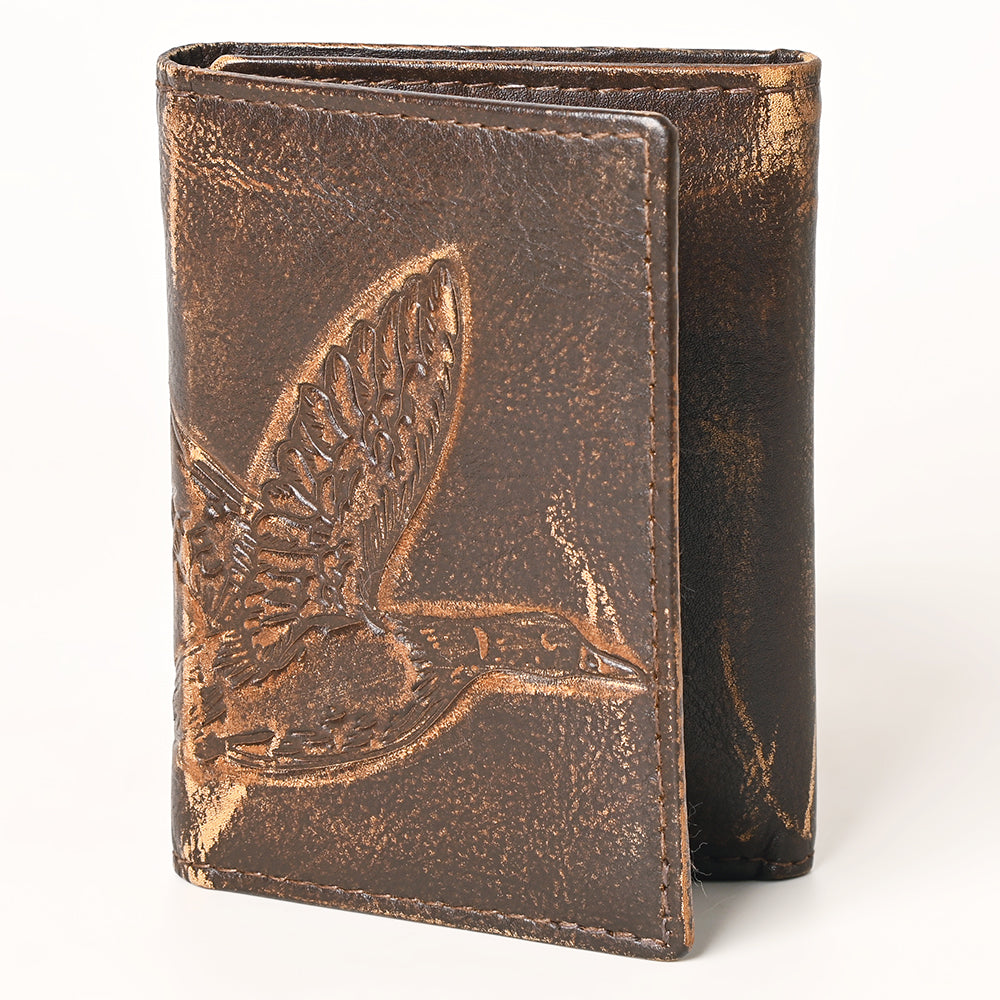 AMERICAN TANNER Genuine Leather Hand Burnished Trifold Wallet For Men Women H4.25 X W3 D0.5