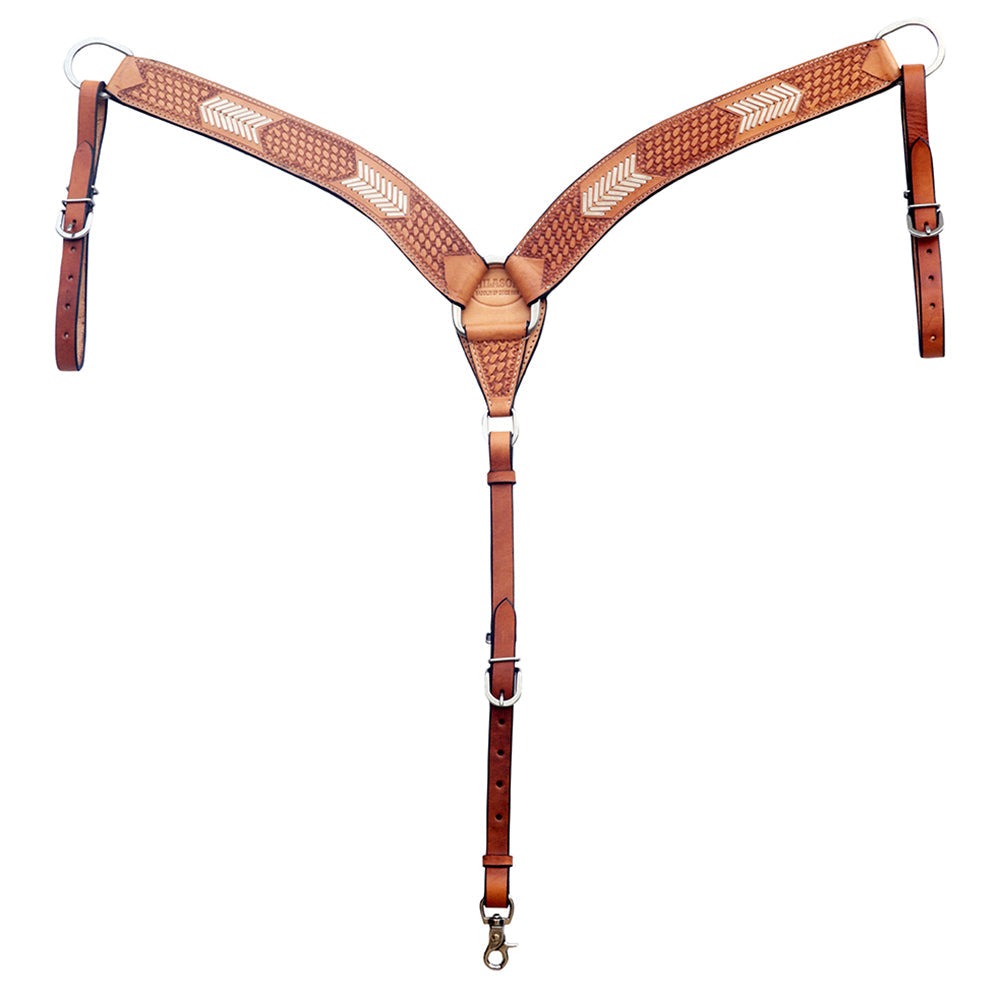 HILASON Western Genuine Leather Horse V Shaped Breast Collar Oiled Tan