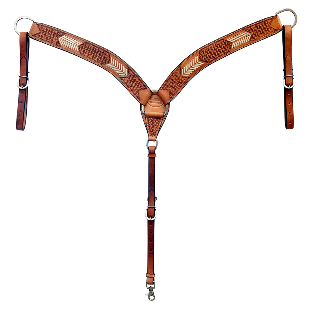 HILASON Western Genuine Leather Horse V Shaped Breast Collar Oiled Tan