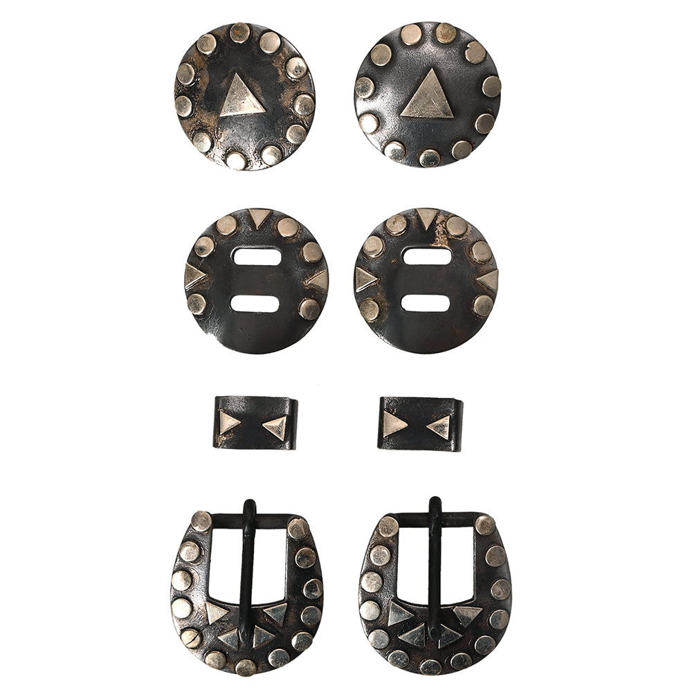 Hilason Western German Silver Hand Engraved Horse Headstall & Breast Collar Buckle Concho Set