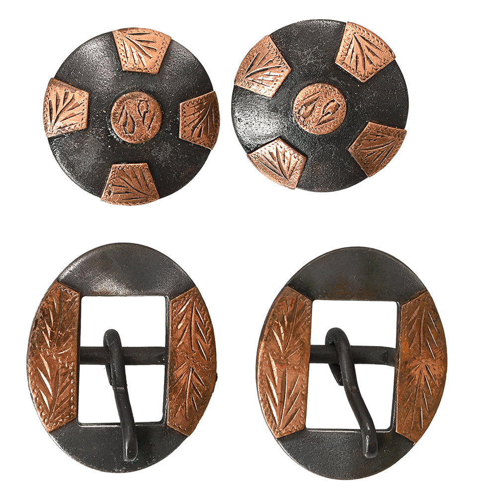 Hilason Western German Silver Hand Engraved Horse Headstall & Breast Collar Buckle Concho Set