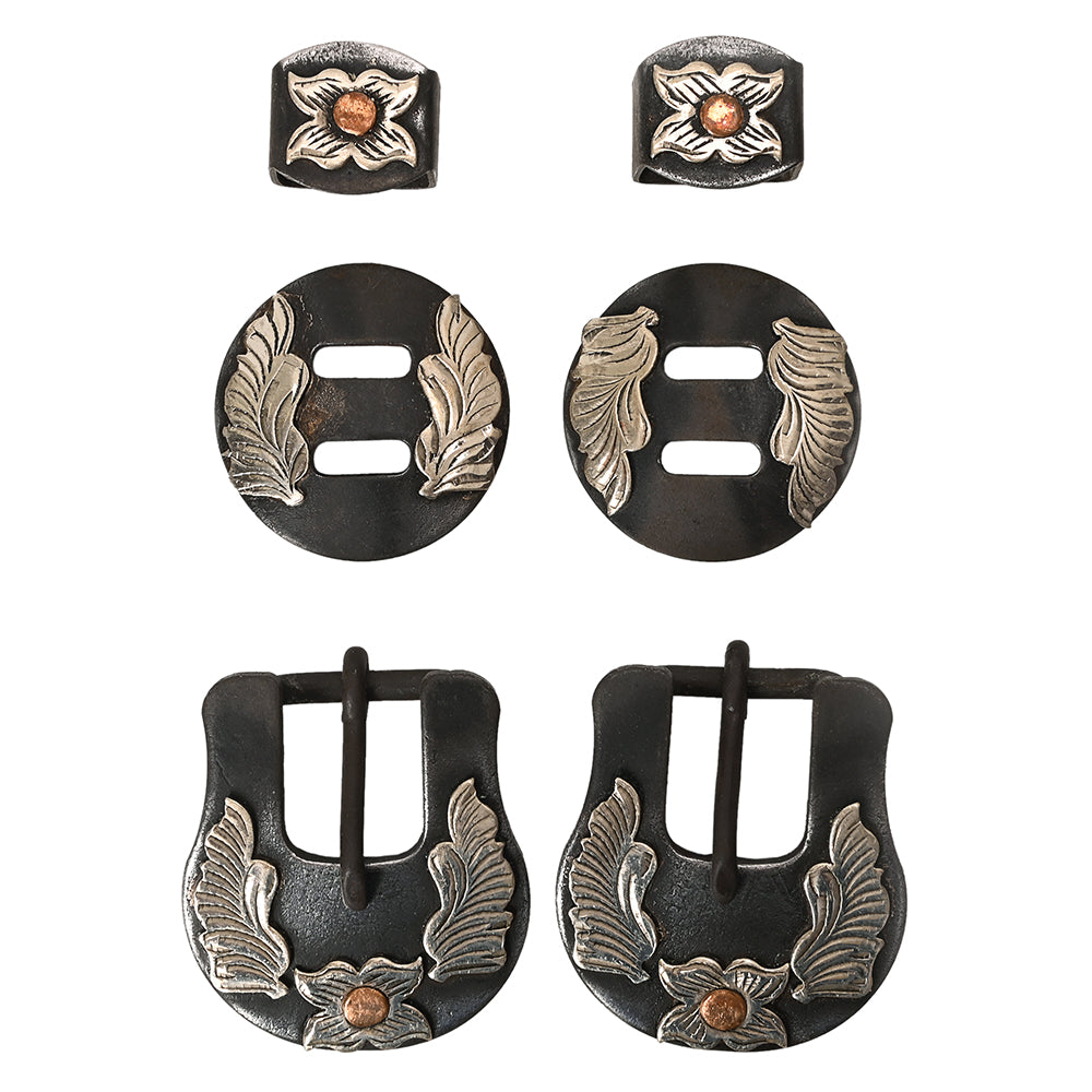 Hilason Western German Silver Hand Engraved Horse Headstall & Breast Collar Buckle Concho Set