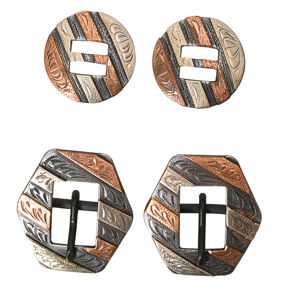 Hilason Western German Silver Hand Engraved Horse Headstall & Breast Collar Buckle Concho Set