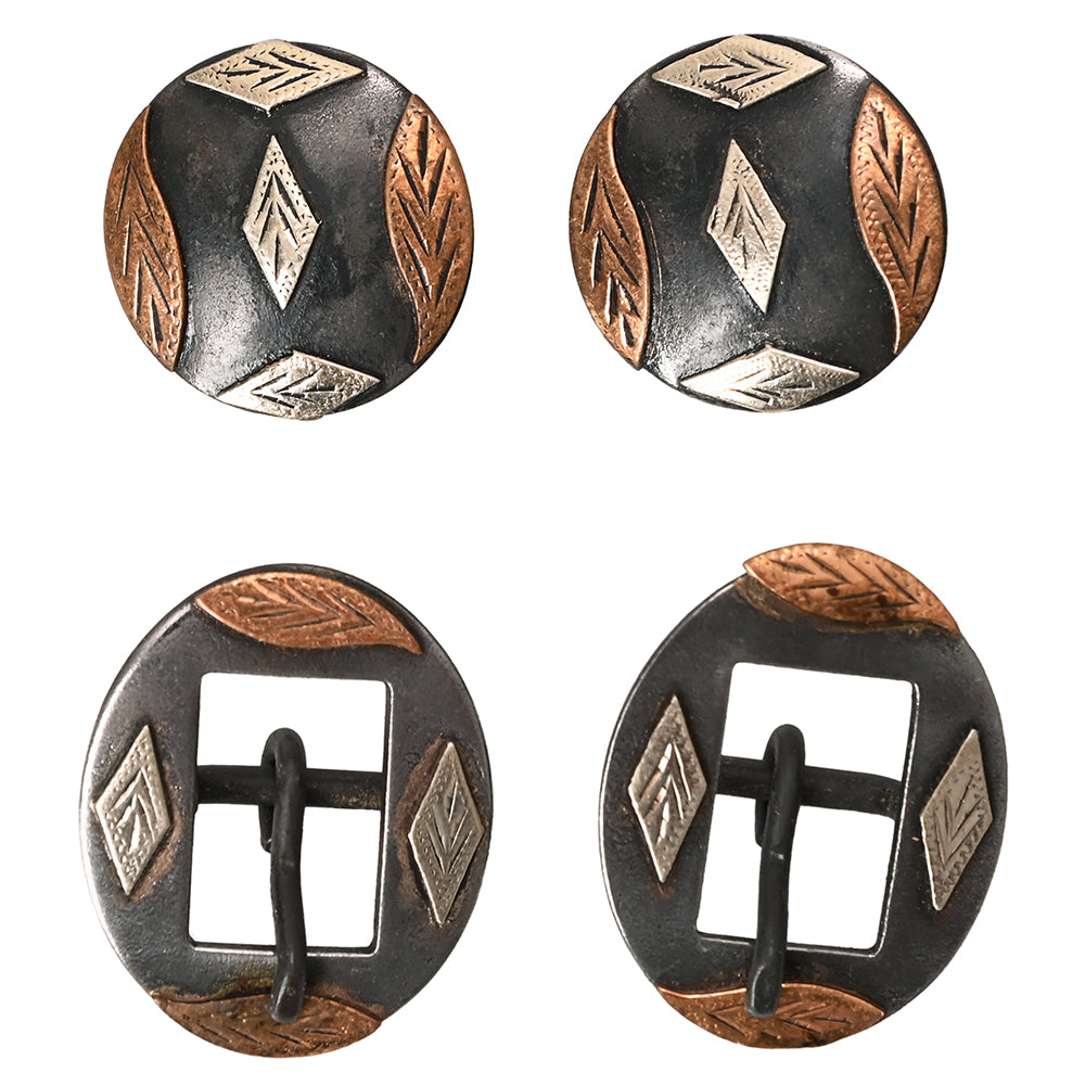 Hilason Western German Silver Hand Engraved Horse Headstall & Breast Collar Buckle Concho Set