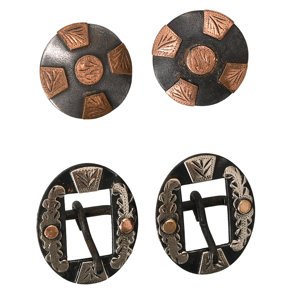 Hilason Western German Silver Hand Engraved Horse Headstall & Breast Collar Buckle Concho Set