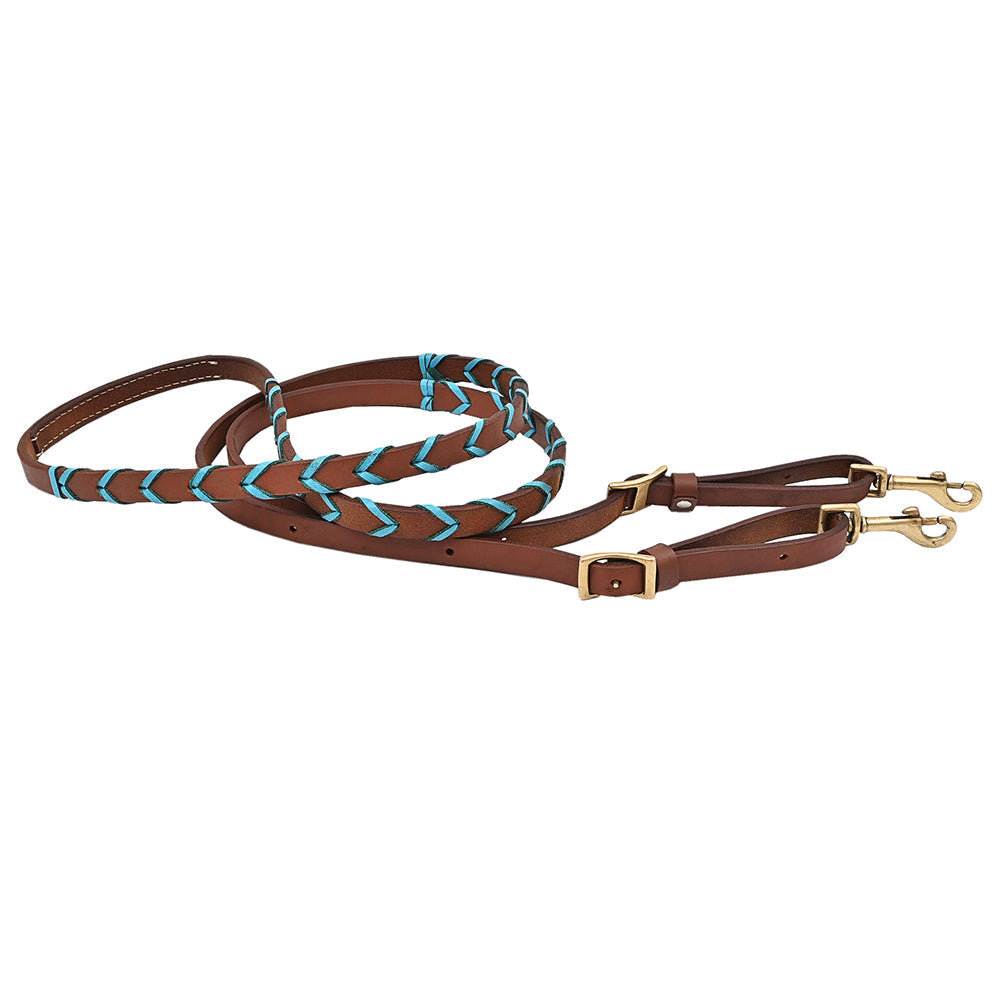 8 Feet Hilason Western Horse American Leather Laced Barrel Roper Reins Brown