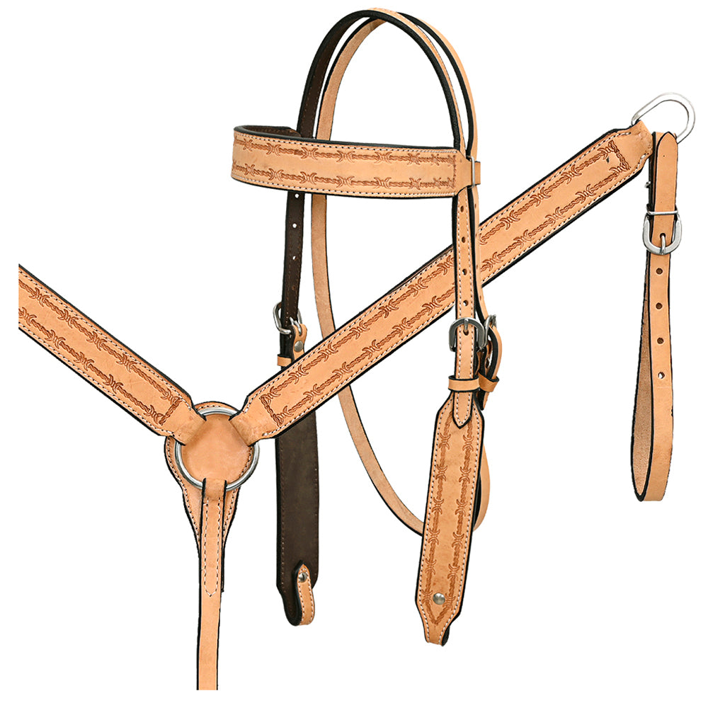 HILASON Western American Leather Horse Headstall Breast Collar Tack Set Tan