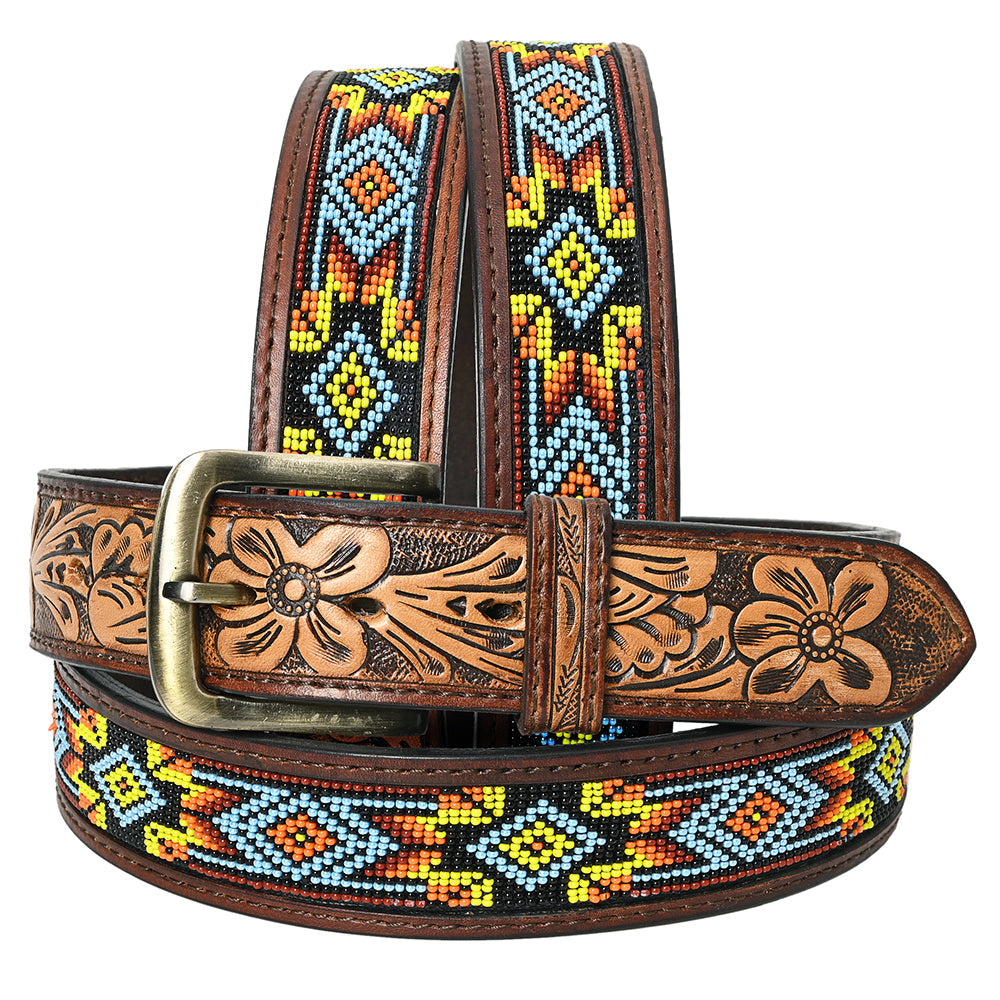 HILASON Western Genuine Leather Belt for Men Women Cowboy Cowgirl Handmade Unisex Full Grain Heavy Duty Tooled Beaded Belt