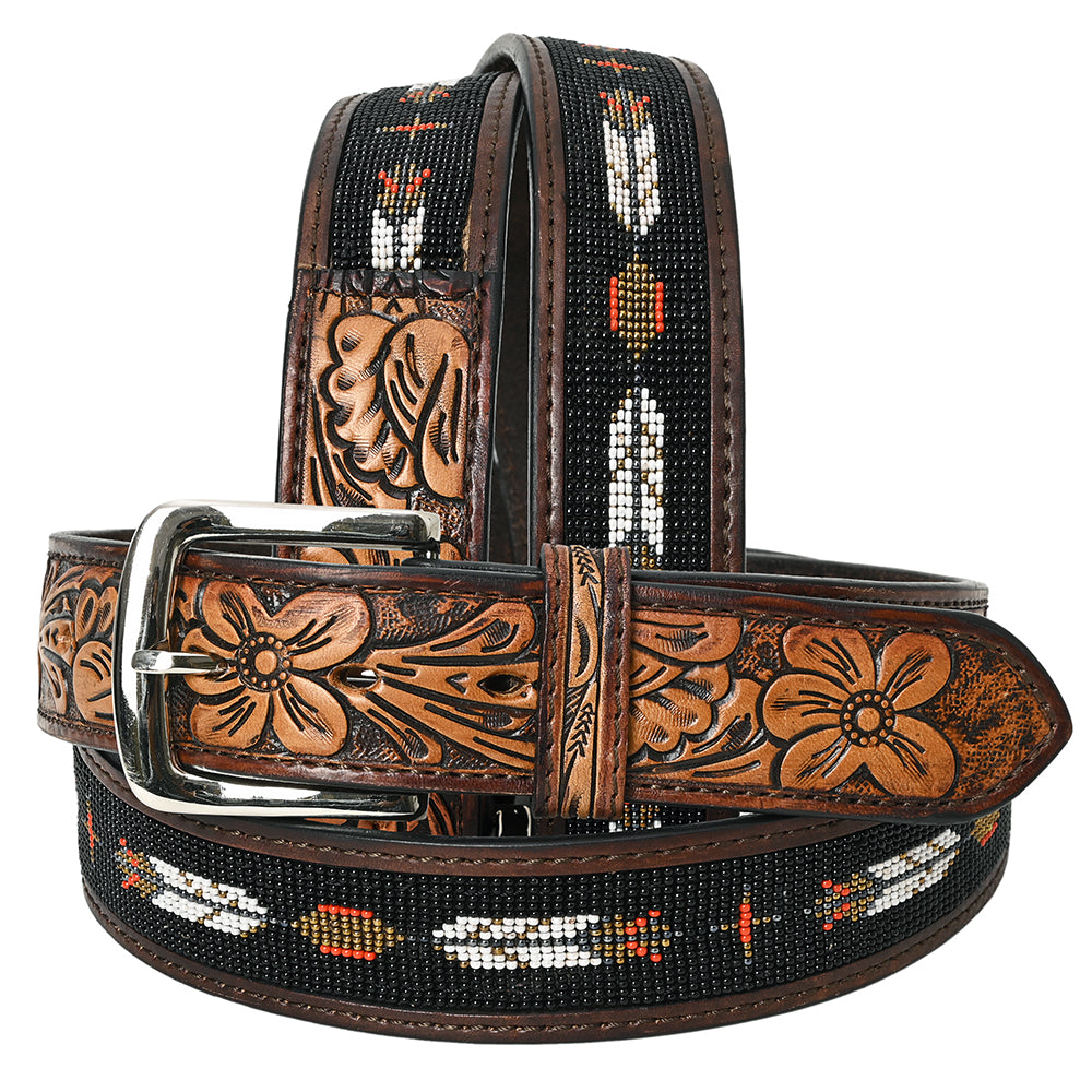 HILASON Western Genuine Leather Belt for Men Women Cowboy Cowgirl Handmade Unisex Full Grain Heavy Duty Tooled Beaded Belt