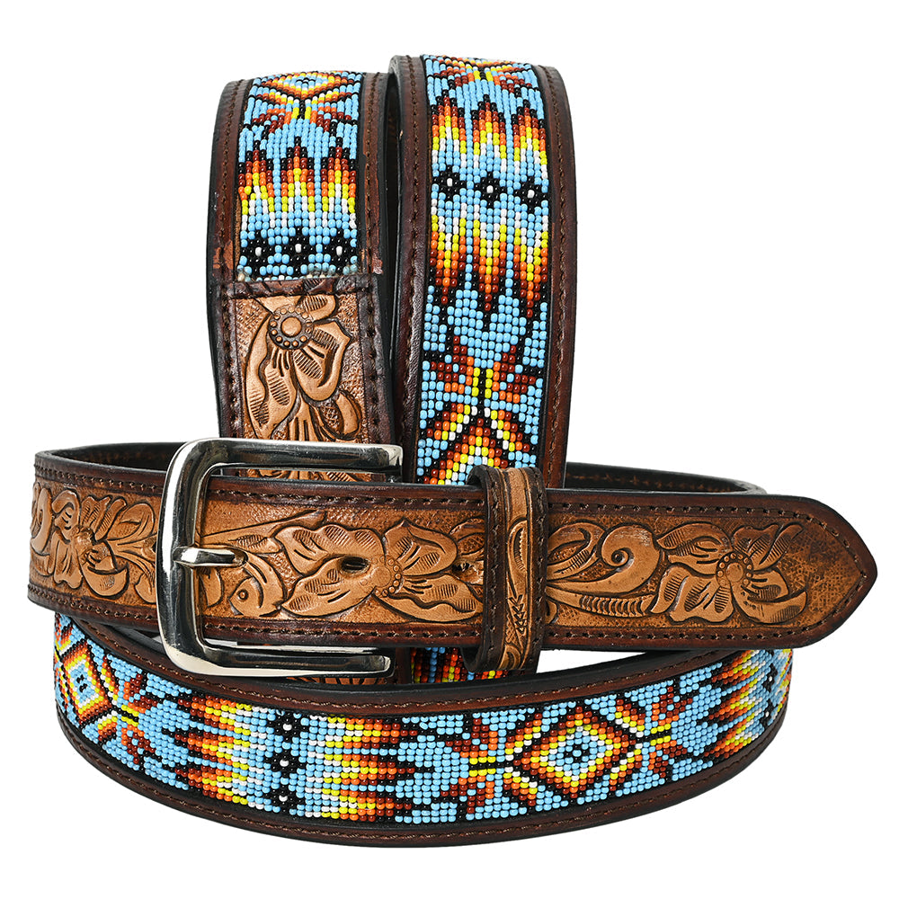 HILASON Western Genuine Leather Belt for Men Women Cowboy Cowgirl Handmade Unisex Full Grain Heavy Duty Tooled Beaded Belt