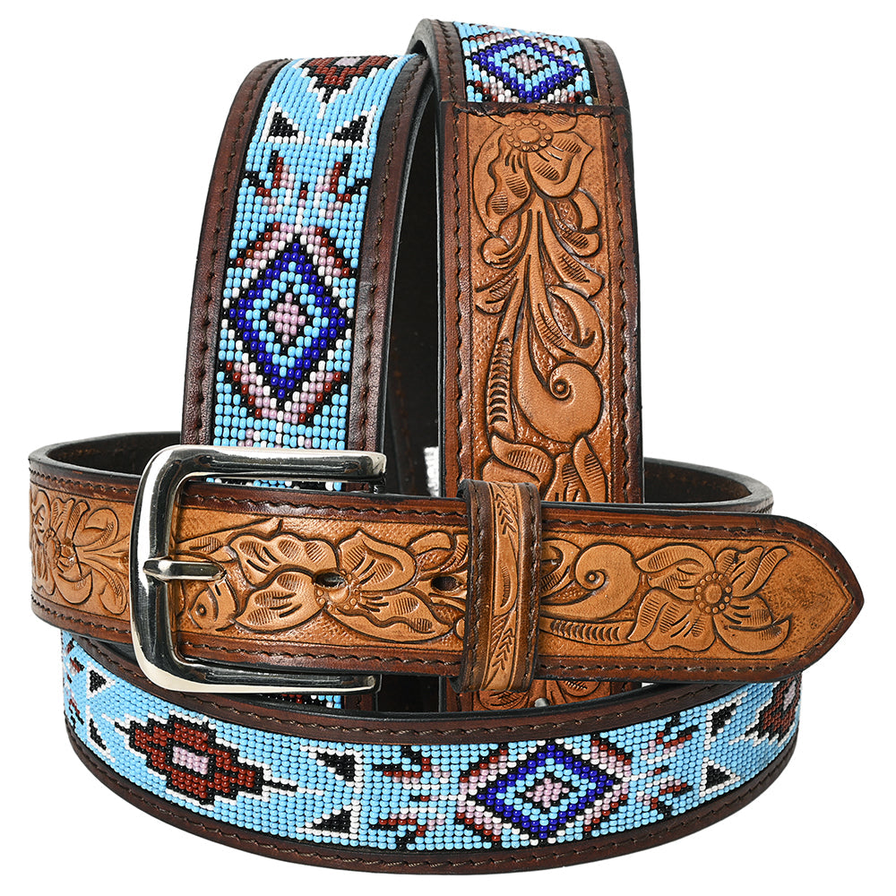 HILASON Western Genuine Leather Belt for Men Women Cowboy Cowgirl Handmade Unisex Full Grain Heavy Duty Tooled Beaded Belt