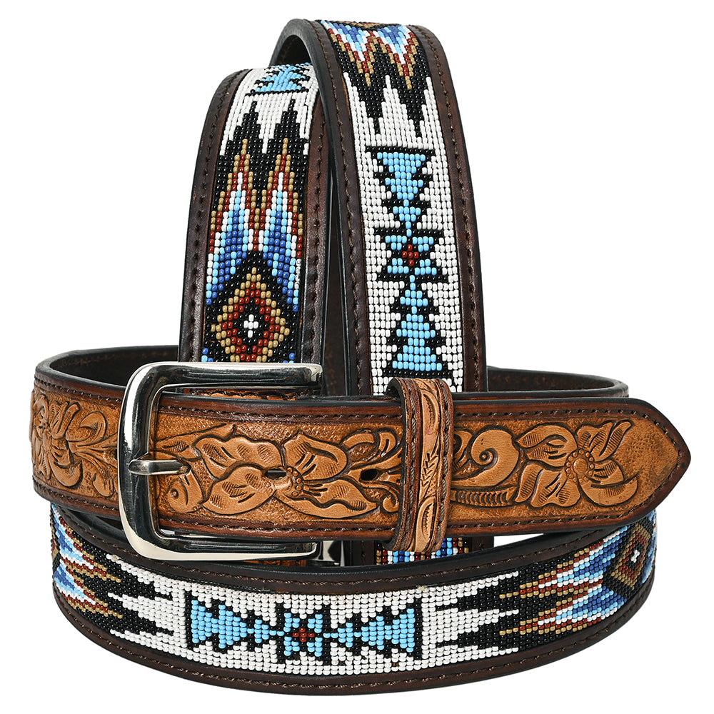 HILASON Western Genuine Leather Belt for Men Women Cowboy Cowgirl Handmade Unisex Full Grain Heavy Duty Tooled Beaded Belt