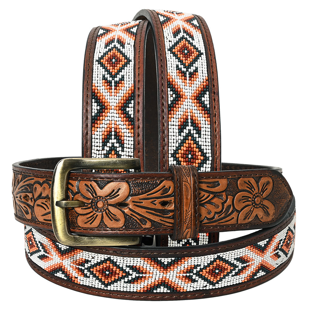 HILASON Western Genuine Leather Belt for Men Women Cowboy Cowgirl Handmade Unisex Full Grain Heavy Duty Tooled Beaded Belt