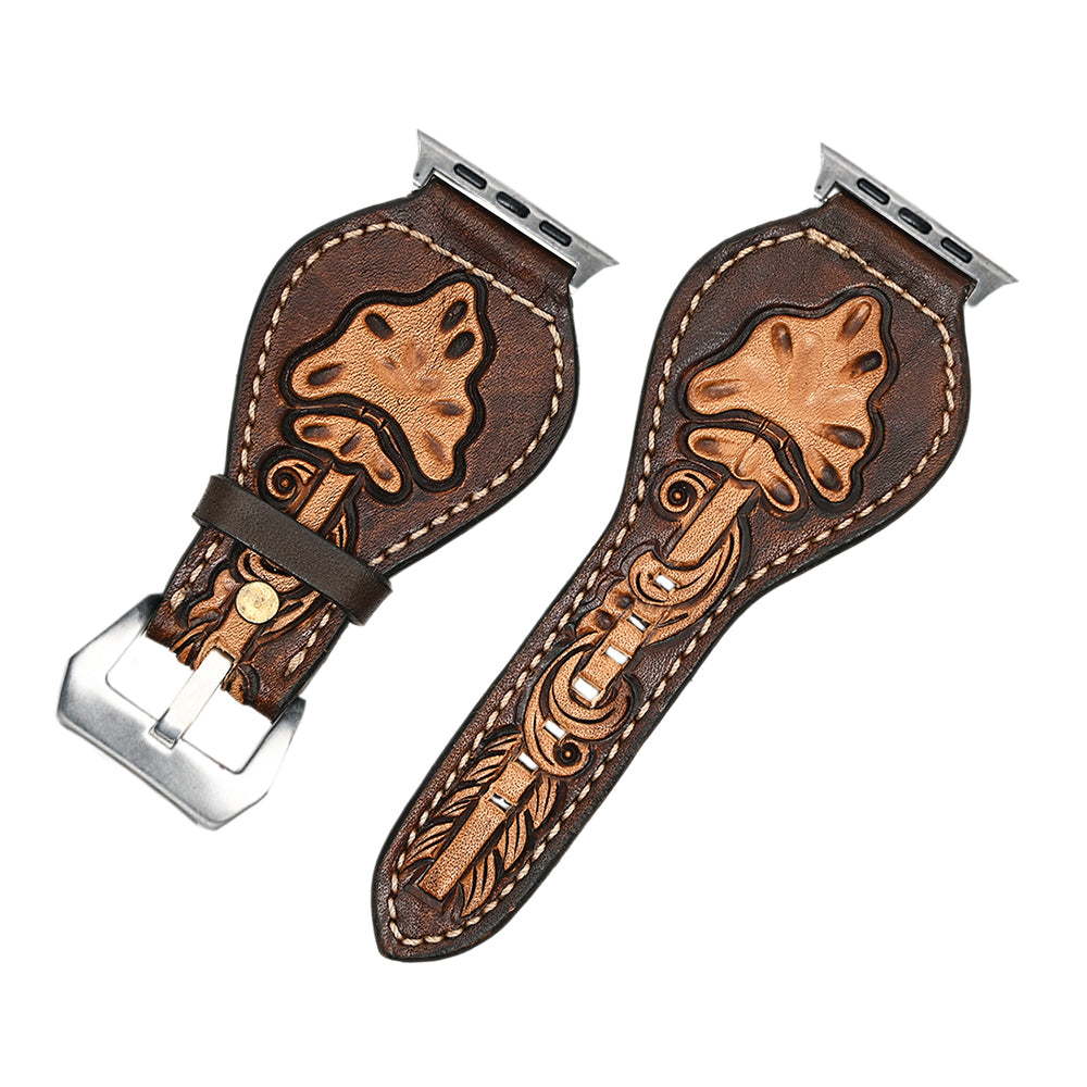 American Darling Beautifully Hand Tooled Genuine Leather I watch Strap Men and Women Unisex