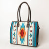 American Darling Hand Woven Saddle Blanket Tote Bag Vegetable-Tanned Genuine Leather Western Purse with YKK Zipper