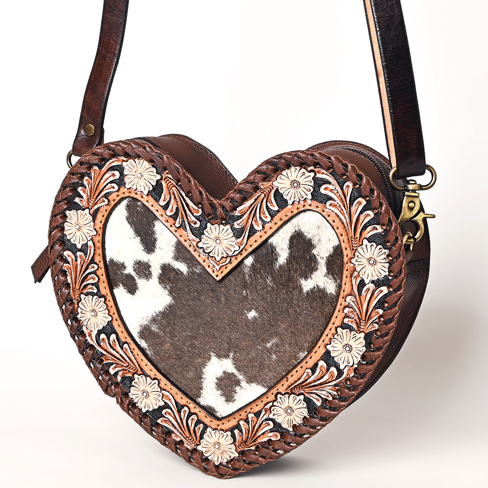 American Darling Canteen Hand Tooled Hair On Genuine Leather Women Bag Western Handbag Purse