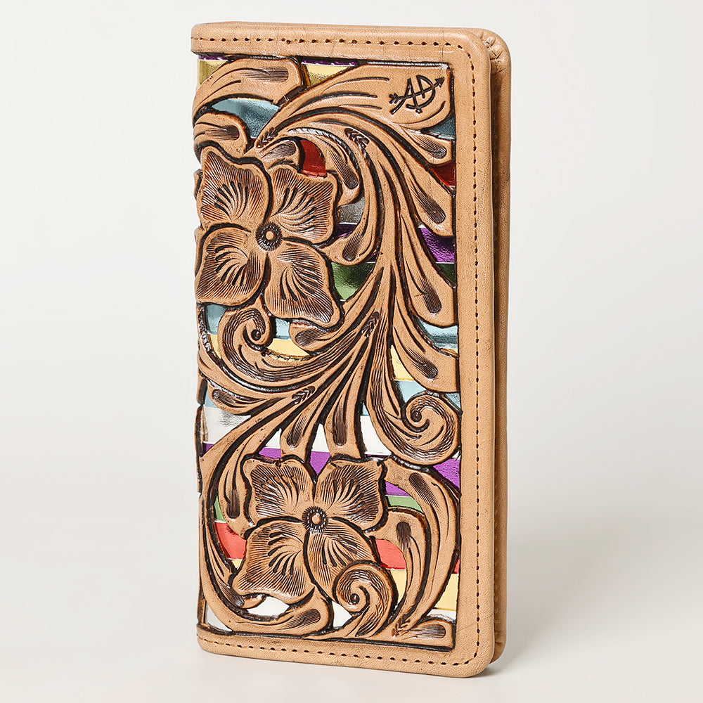 American Darling Hand-Tooled Genuine Leather Wallet Handbag – Floral Carved Western Women’s Wallet with Card Slots & Bill Compartments