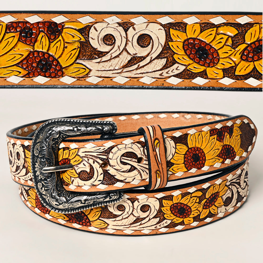 American Darling Beautifully Hand Tooled Brown Genuine Leather Belt Men and Women Western with Removable Buckle