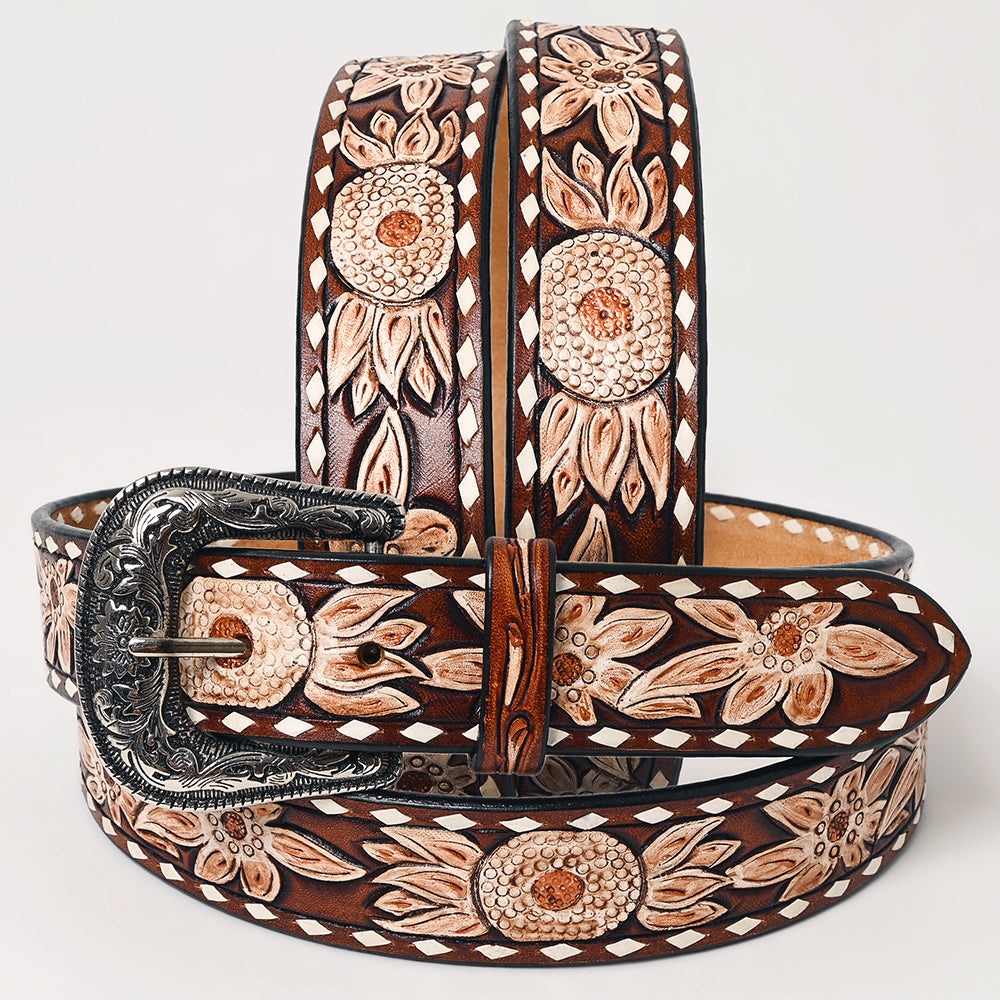 American Darling Beautifully Hand Tooled Brown Genuine Leather Apparel Belt Men and Women