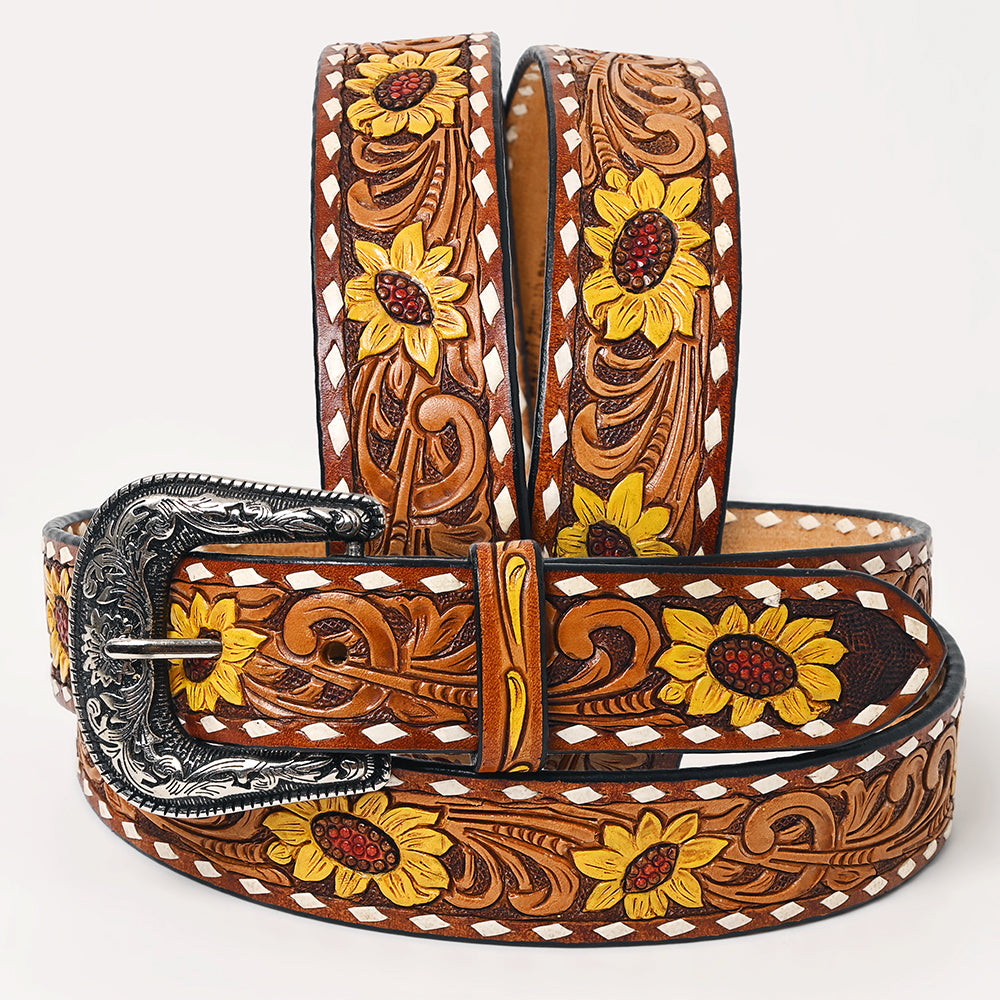 American Darling Beautifully Hand Tooled Brown Genuine Leather Apparel Belt Men and Women
