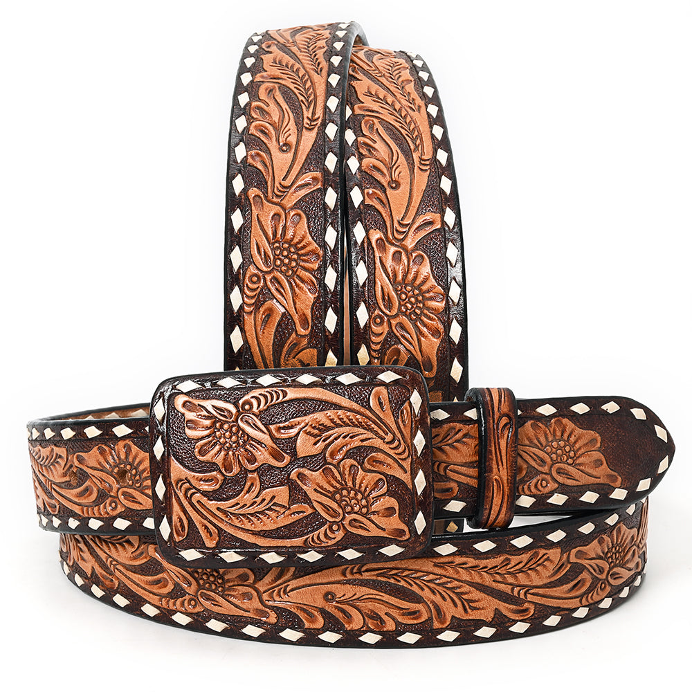 American Darling Beautifully Hand Tooled Brown Genuine Leather Apparel Belt Men and Women