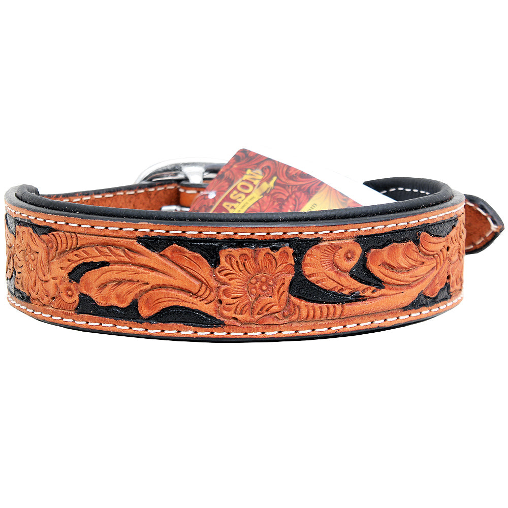 HILASON Western Heavy Duty Genuine Leather Dog Collar Tan with Black Inlay | Leather Dog Collar | Western Dog Collar | Leather Collar for Dogs | Comfortable Dog Collar