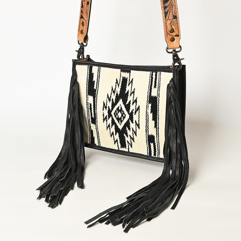 American Darling Messenger Bag Handcrafted from Hand Tooled Floral Carved Genuine Leather with Fringes and YKK Zipper