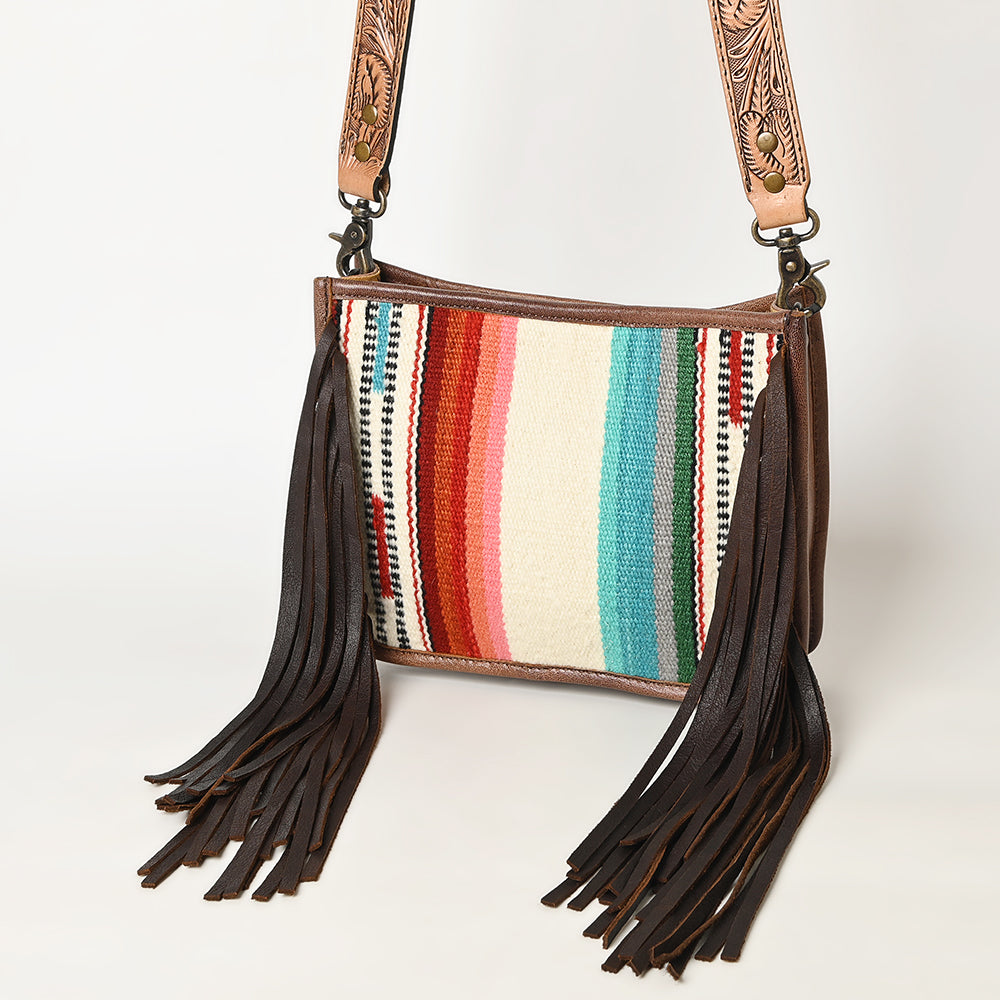 American Darling Messenger Bag Handcrafted from Hand Tooled Floral Carved Genuine Leather with Fringes and YKK Zipper