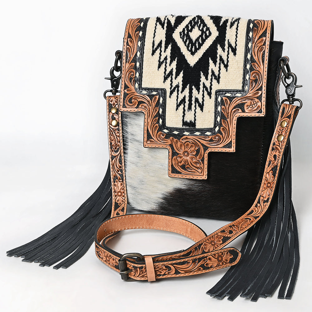 American Darling Messenger Hand Tooled Saddle Blanket Hair On Genuine Leather Western Women Bag Handbag Purse