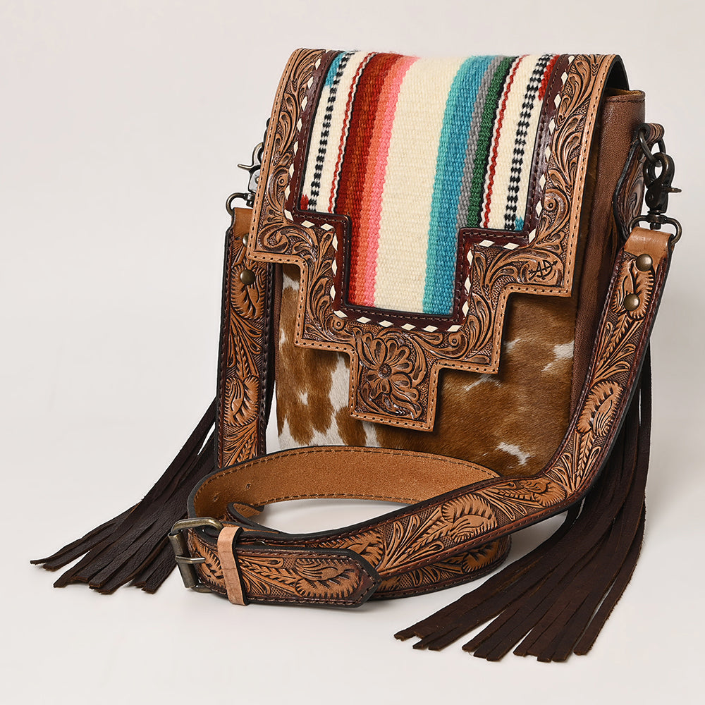 American Darling Cross Body Hand Tooled Saddle Blanket Hair On Genuine Leather Western Women Bag Handbag Purse Crossbody Cute