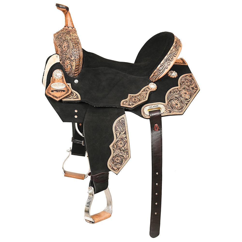 HILASON Flex Tree Western Horse Floral Trail Barrel American Leather Saddle Black | for Horses
