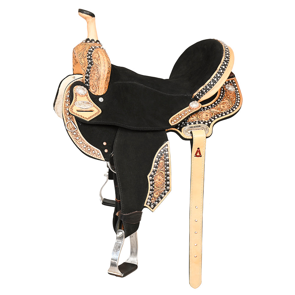 HILASON Flex Tree Western Horse Floral Trail Barrel American Leather Saddle Black | for Horses