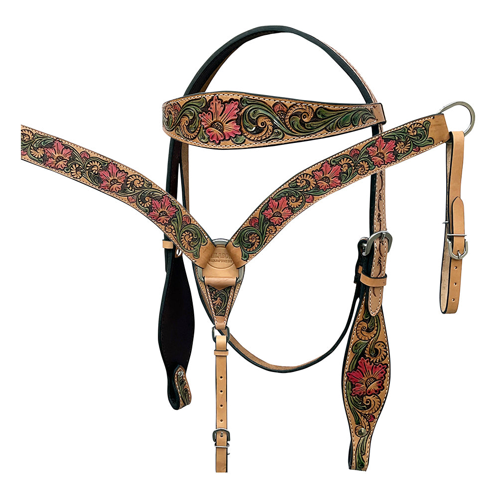 HILASON Western Horse Headstall & Breast Collar American Leather Hand Carving