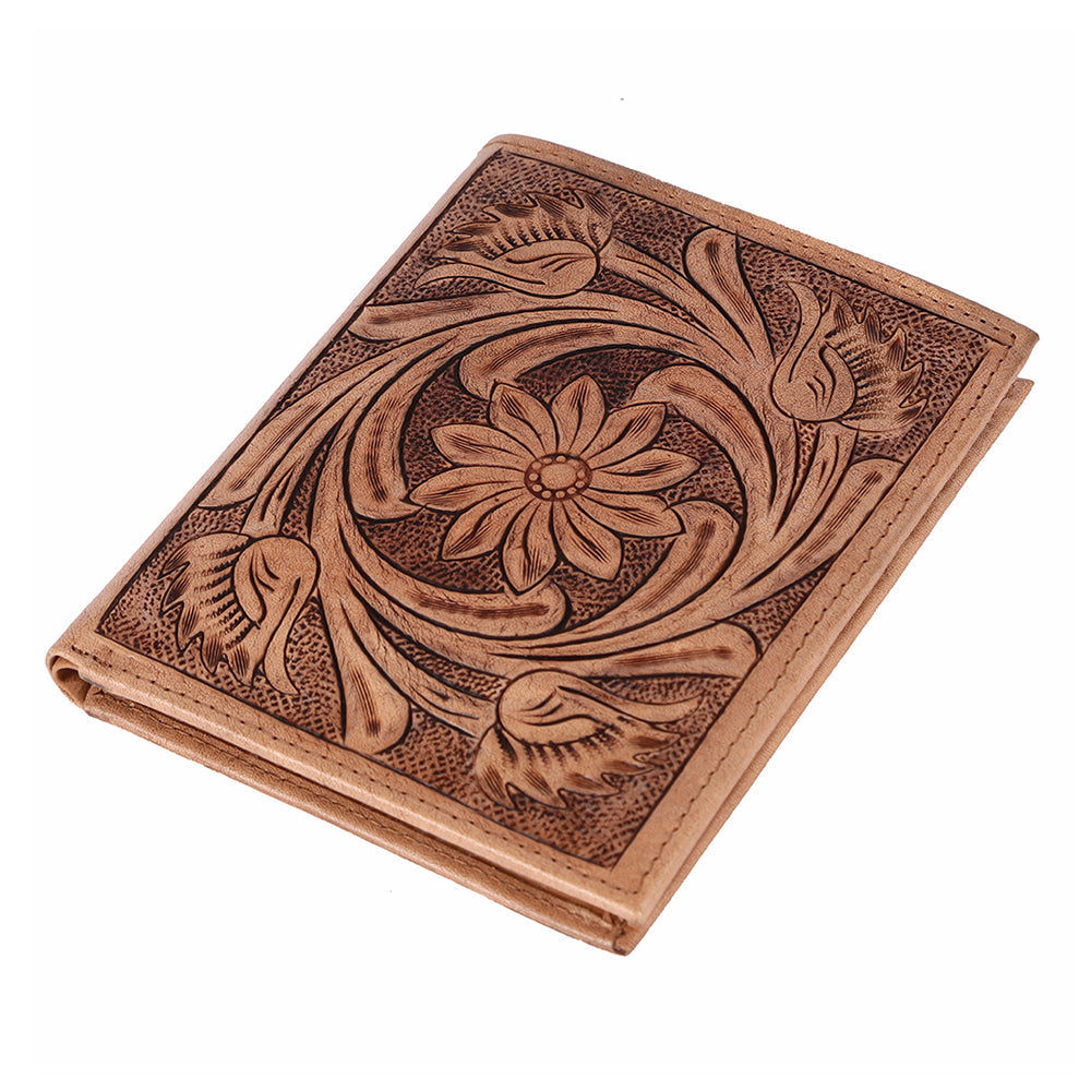 BAR H EQUINE Hand Carved Unisex Bifold Wallet Genuine Hair-On Leather