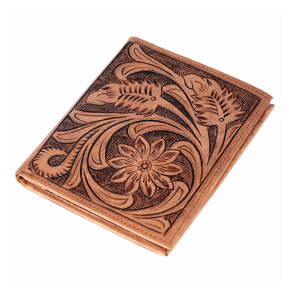 BAR H EQUINE Hand Carved Unisex Bifold Wallet Genuine Hair-On Leather