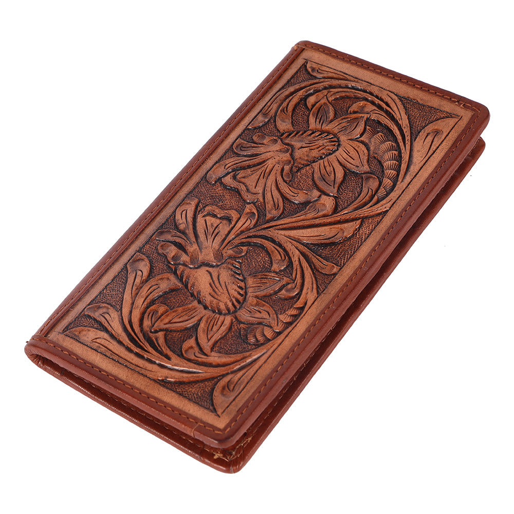 BAR H EQUINE Hand Carved Unisex Bifold Wallet Genuine Hair-On Leather