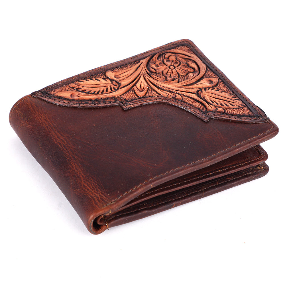 BAR H EQUINE Hand Carved Unisex Bifold Wallet Genuine Hair-On Leather