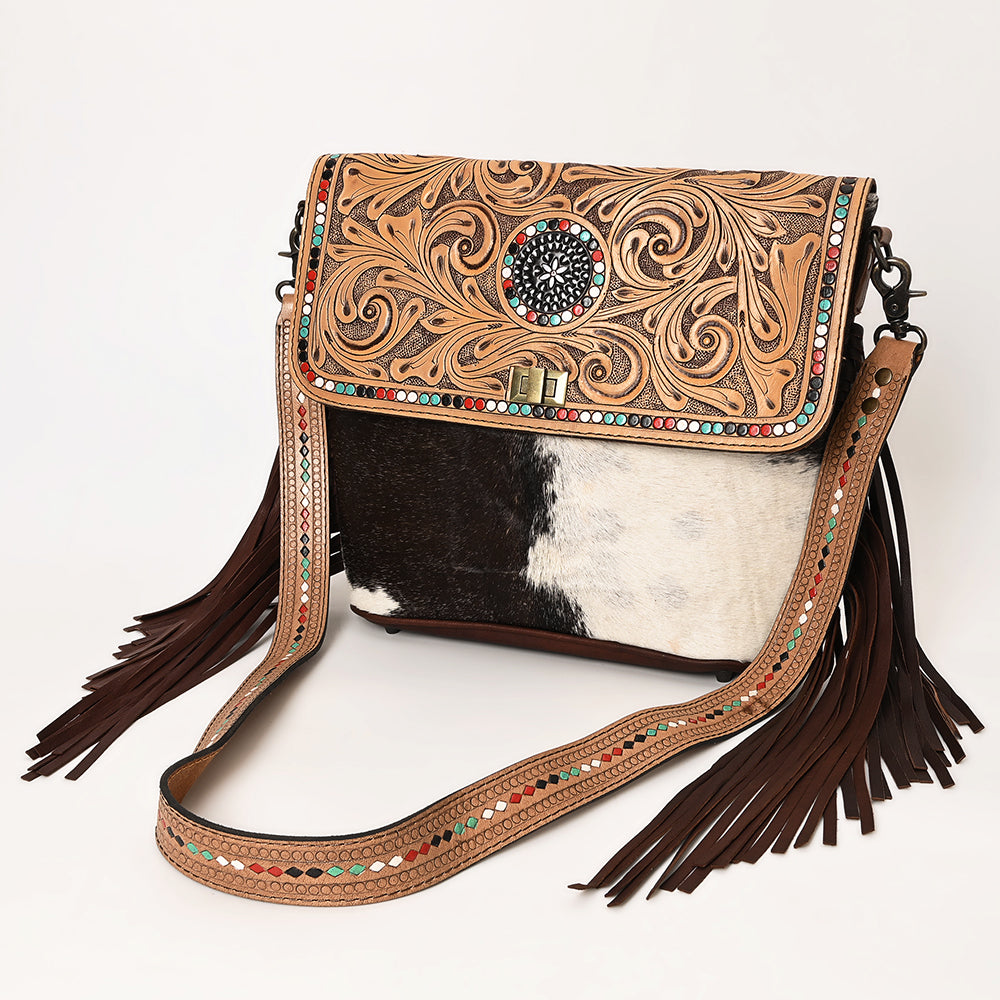 OHLAY Cross Body Hand Tooled Hair-On Genuine Leather Women Bag Western Handbag Purse | for