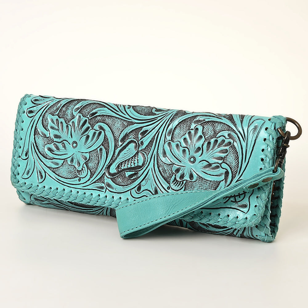American Darling Hand-Tooled Leather Wallet Handbag – Genuine Leather, Floral Carved Design, Premium Western Women’s Clutch