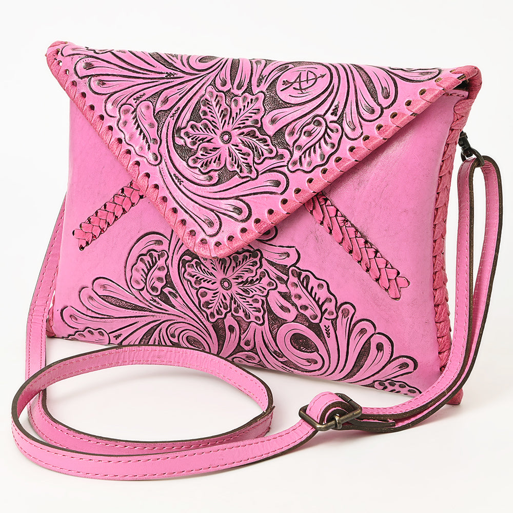 American Darling Hand-Tooled Genuine Leather Envelope Bag – Floral Carved Western Crossbody with Strap for Everyday Carry